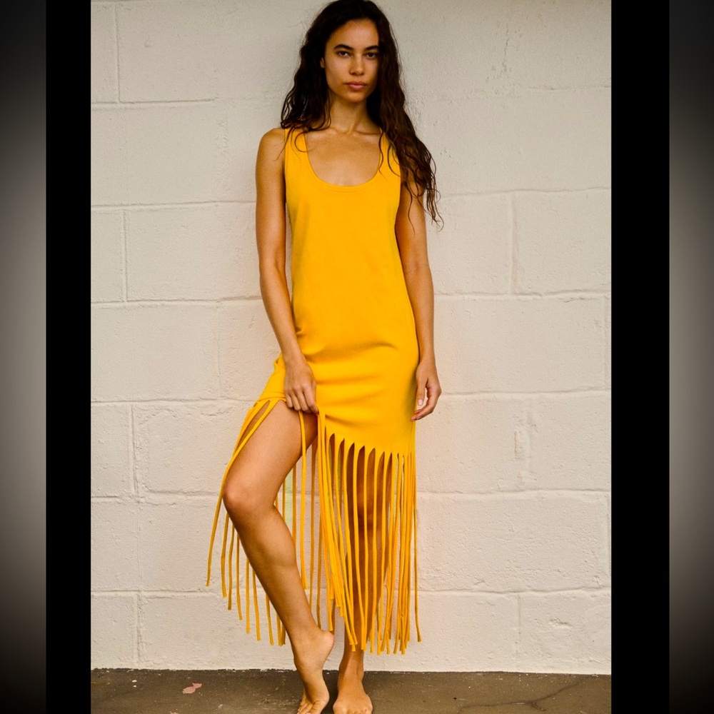 Zara Yellow Fringe Midi Dress